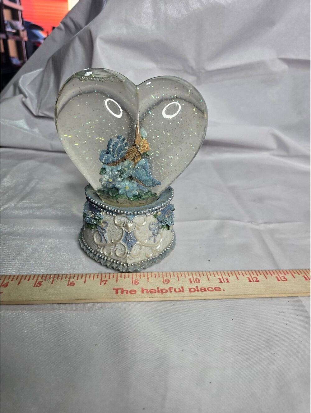 Heart-Shaped Blue Butterfly Snow Globe Music Box